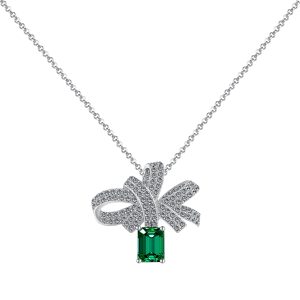Emerald Elegance Bow Necklace - Image 3