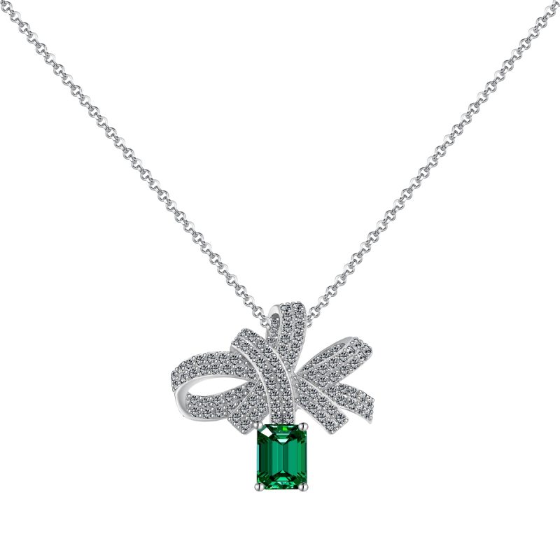 Emerald Elegance Bow Necklace - Image 3