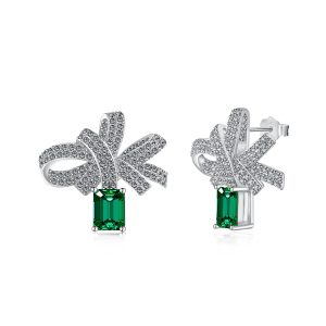 Emerald Elegance Bow Earrings