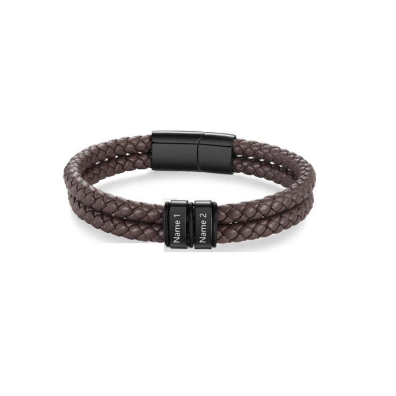 Double-Engraved Men Leather Bracelet