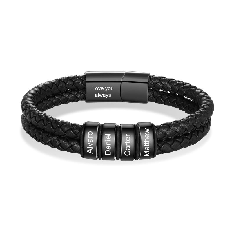 Multi-Engraved Men Leather Bracelet